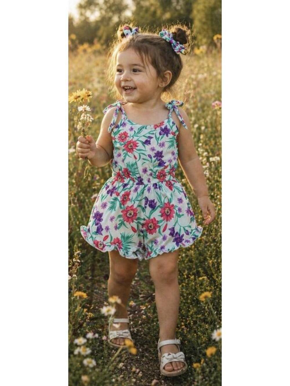 Between Girls Floral Print Sleeveless Romper with Ruffle Hem